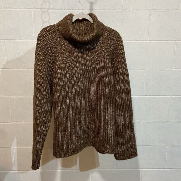 Mate the label Women Chunky Alpaca Turtleneck Sweater M/L Brown Organic Peru NEW - Picture 3 of 11